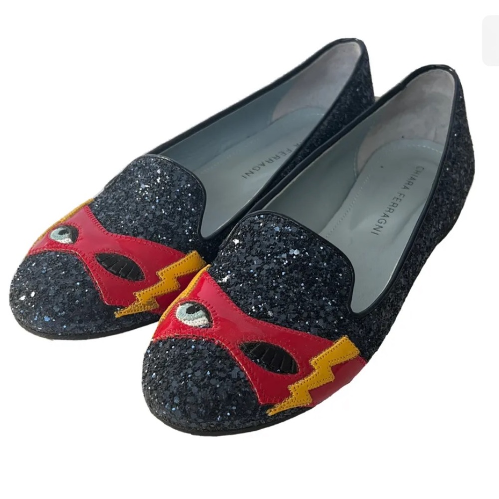 CHIARA FERRAGNI Glitter Flirting Superhero Flats Wonder Shoes Size 38 US 7.5 EUC